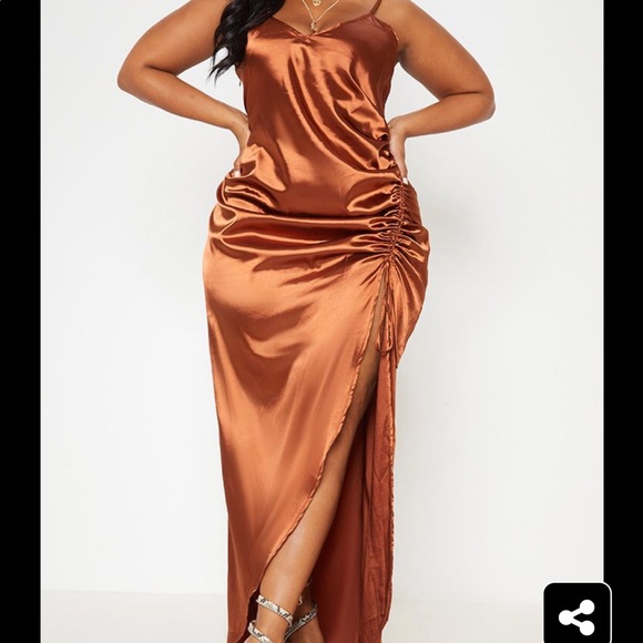 copper satin maxi dress